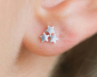 Sterling Silver Triple Star Stud Earrings: Dainty Celestial Jewelry