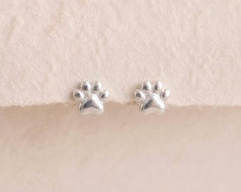 Paw Print Stud Earrings in Sterling Silver