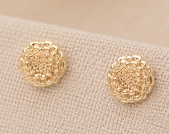 Gold Plated Sterling Silver Marigold Flower Stud Earrings