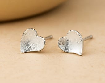 Sterling Silver Curved Heart Stud Earrings