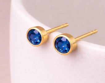 Gold Plated Sterling Silver September Sapphire Birthstone Stud Earrings – 7mm