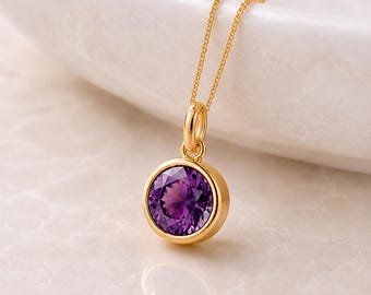 Personalised Gold Plated Sterling Silver February Birthstone Amethyst Pendant Necklace