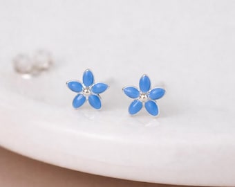 Sterling Silver Blue Forget Me Not Micro Stud Earrings – 4mm