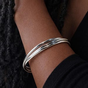 Sterling Silver Russian-Style Interlocking Three Bangle Bracelet Set