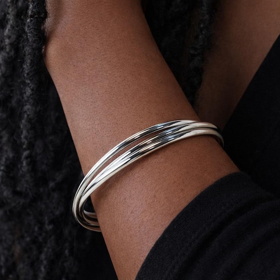 アクセサリー zuci Three-Stranded Bangle(Silver) Sterling Silver Russian-style Interlocking Three Bangle Bracelet