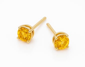 9ct Gold Citrine Micro Stud Earrings: November Birthstone – 4mm
