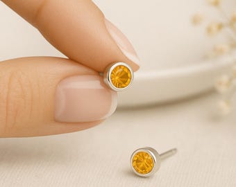 Sterling Silver Citrine Stud Earrings: November Birthstone Gift, 7mm