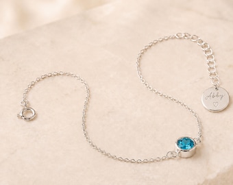Adjustable Personalised Sterling Silver December Birthstone Bracelet