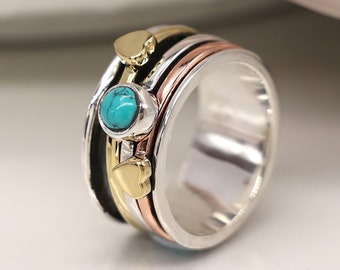 Personalised Sterling Silver Turquoise Love Spin Ring