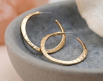Large Hammered Hoop Earrings with Gold Plating