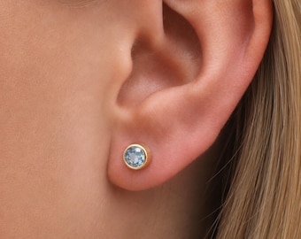 Gold Plated Sterling Silver Aquamarine Stud Earrings