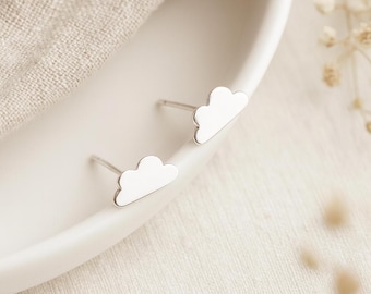 Mini Cloud Stud Earrings • Sterling Silver Polished Studs • Dainty Gift for Her • Weather Jewellery • Everyday Earrings •