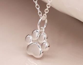 Personalised Tiny Sterling Silver Paw Print Necklace for Girls