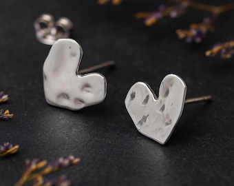Sterling Silver Hammered Heart Stud Earrings