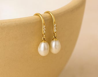 Solid 9ct Gold Keshi Pearl Drop Earrings