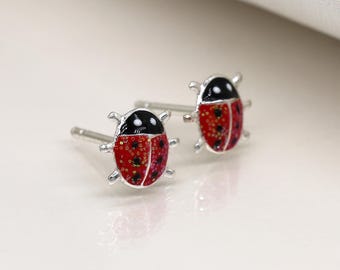 Girls Sterling Silver Ladybird Stud Earrings