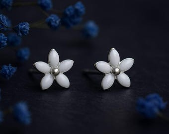 Girls Sterling Silver White Daisy Flower Stud Earrings