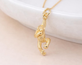 Personalised Gold Plated Sterling Silver Cheeky Monkey Pendant Necklace