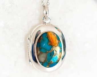 Personalised Sterling Silver Blue Mohave Turquoise Locket