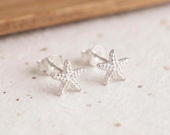 Textured Starfish Stud Earrings In Sterling Silver
