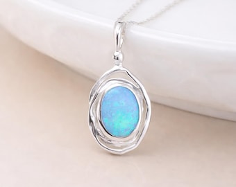 Personalised Molten Sterling Silver Blue Opal Necklace
