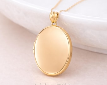 Large Personalised Solid 9ct Yellow Gold Photo Locket Necklace
