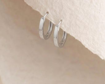 Flat Huggie Hoop Earrings in Sterling Silver