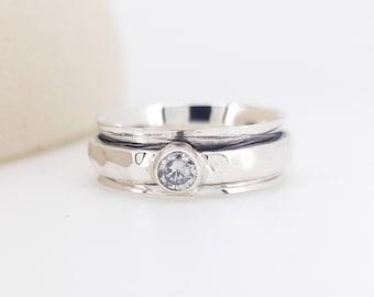 Personalised Sterling Silver Cubic Zirconia Spinner Ring