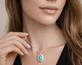 Personalised Sterling Silver Amazonite Gemstone Locket Necklace With Photos