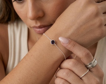 Personalised February Amethyst Birthstone Bracelet in Sterling Silver