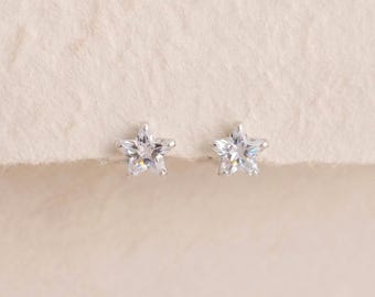 Crystal Star Stud Earrings In Sterling Silver