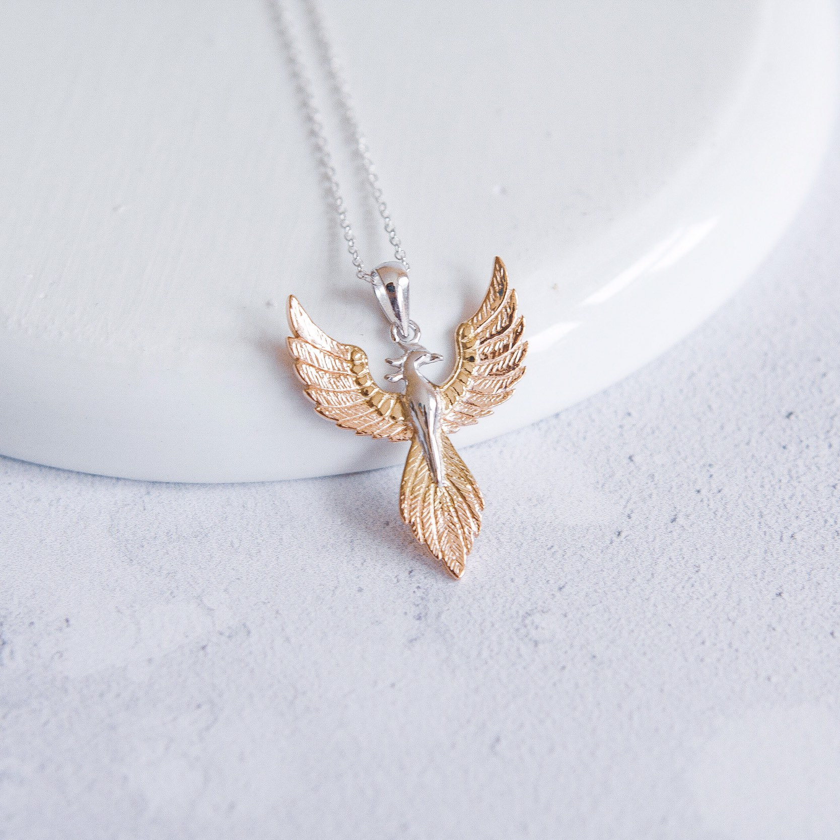 Personalized Sterling Silver and 18ct Rose Gold Rising Phoenix Pendant