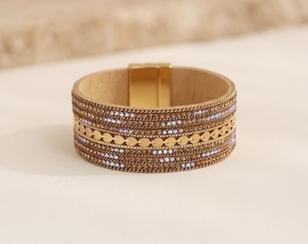 Wide Aurora Borealis Cuff Bracelet with Gold Plating