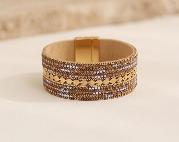 Featured listing image: Wide Aurora Borealis Cuff Bracelet with Gold Plating