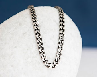 Mens Oxidised Sterling Silver Light Curb Chain Necklace