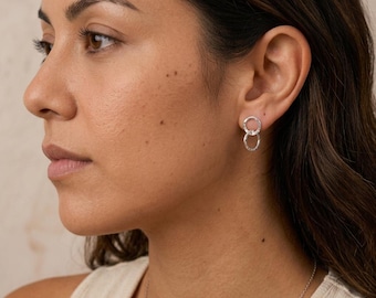 Personalised Moving Linked Hoop Stud Earrings In Hammered Sterling Silver