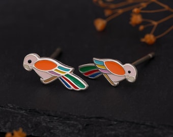 Girls Sterling Silver Parrot Stud Earrings