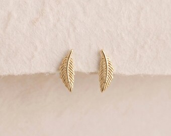 Personalised Feather Stud Earrings in Gold Plated Sterling Silver