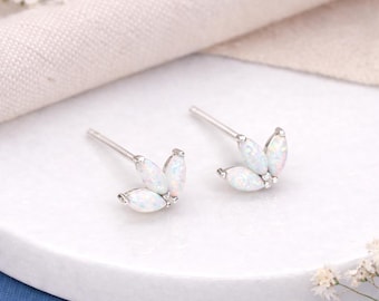 Sterling Silver White Opal Lotus Stud Earrings – 8mm
