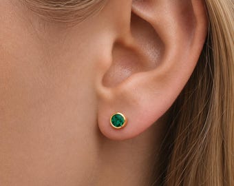 Gold Plated Sterling Silver May Emerald Birthstone Stud Earrings