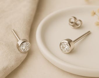 Sterling Silver April Cubic Zirconia Birthstone Stud Earrings