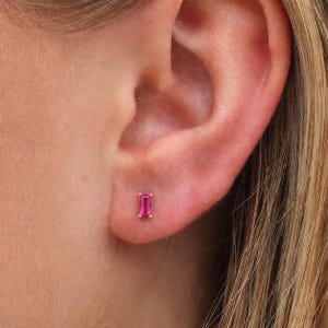 Sterling Silver Faceted Ruby Baguette Stud Earrings