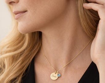 Personalised Gold Plated Sterling Silver March Birthstone Aquamarine Pendant Necklace