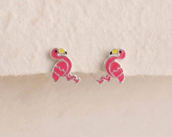Personalised Pink Flamingo Stud Earrings In Sterling Silver