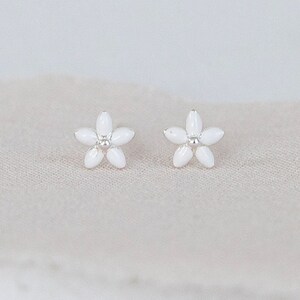 Mini Sterling Silver White Flower Stud Earrings