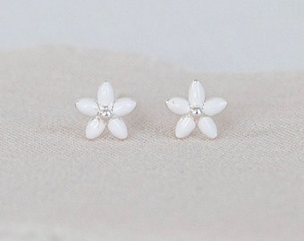 Mini Sterling Silver White Flower Stud Earrings