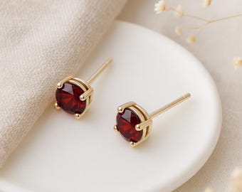 Garnet Stud Earrings • 9ct Gold • January Birthstone Gift • Natural Garnet Jewellery • Classic Gold Studs • Gift for Her •
