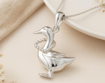 Mother Goose Necklace • Personalised Sterling Silver Charm • Whimsical Animal Jewellery • Gift for Mum • Storybook-Inspired Pendant •