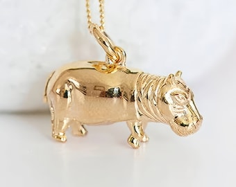Personalised Yellow Gold Plated Sterling Silver Heavy Hippo Necklace