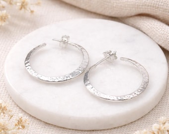 Large Sterling Silver Hammered Hoop Earrings – 27mm